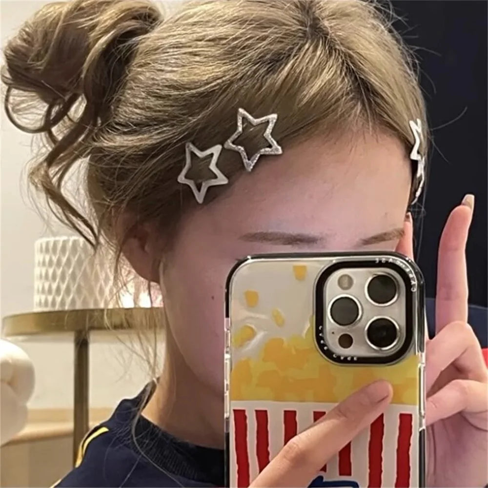 Dospita 6/10pcs Y2K Fine Sparkling Star Hair Clip for Women Metal Snap Clip Bangs Side Hairpins Girls Sweet Bobby Pin Hair Accessories