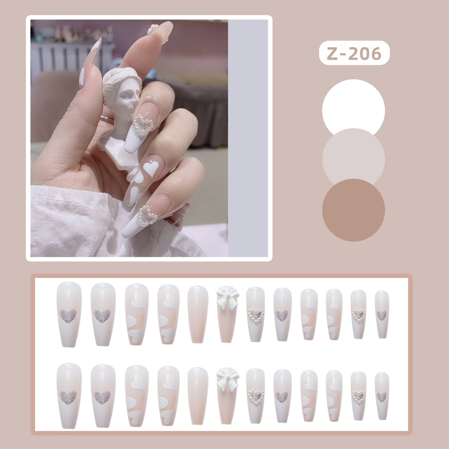 sengpan 24P Nail Art Fake Nails Japanese Ballerina Press on Nails Set Diamond Streamer Flash Fly Butterfly Seamless Removable False Nail