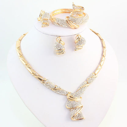 sengpan bridal jewelry set for wedding Wholesale Fashion Gold Color Alloy Rhinestone Wedding Jewelry Sets Necklace Bracelet Ring Earrings For Women Bridal