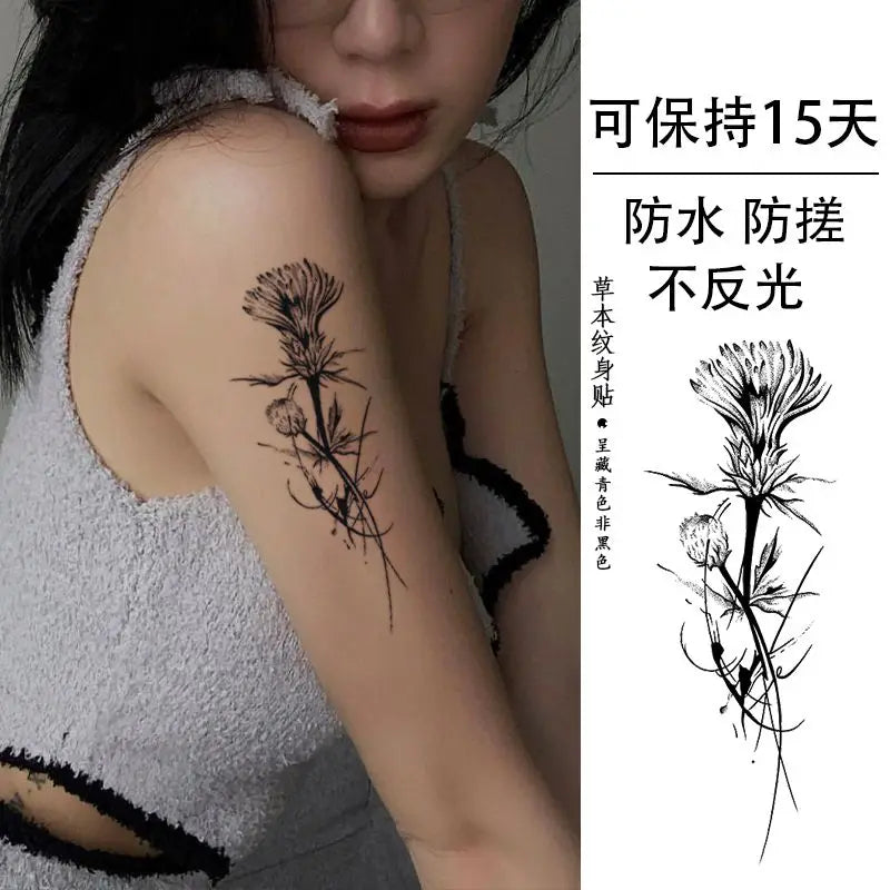 sengpan Herbal Juice Rose Flower Temporary Tattoos for Women Arm Punk Waterproof Tattoo Stickers Art Lasting Cover Scars Fake Tattoo