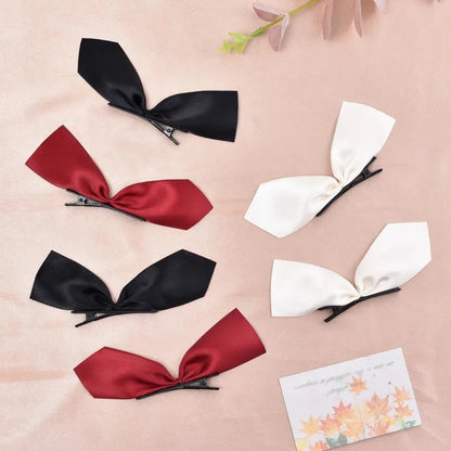 sengpan Black White Ribbon Hair Bows Hair Clips Vintage Bowknot Side Hairpin Cute Girls Barrettes Headdress Hair Accessories Women