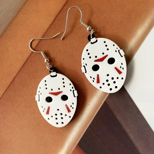 sengpan Hot Face Mask Earrings Face Hollow Personality Horror Movie Mask Earrings Halloween Acrylic Earrings Gift