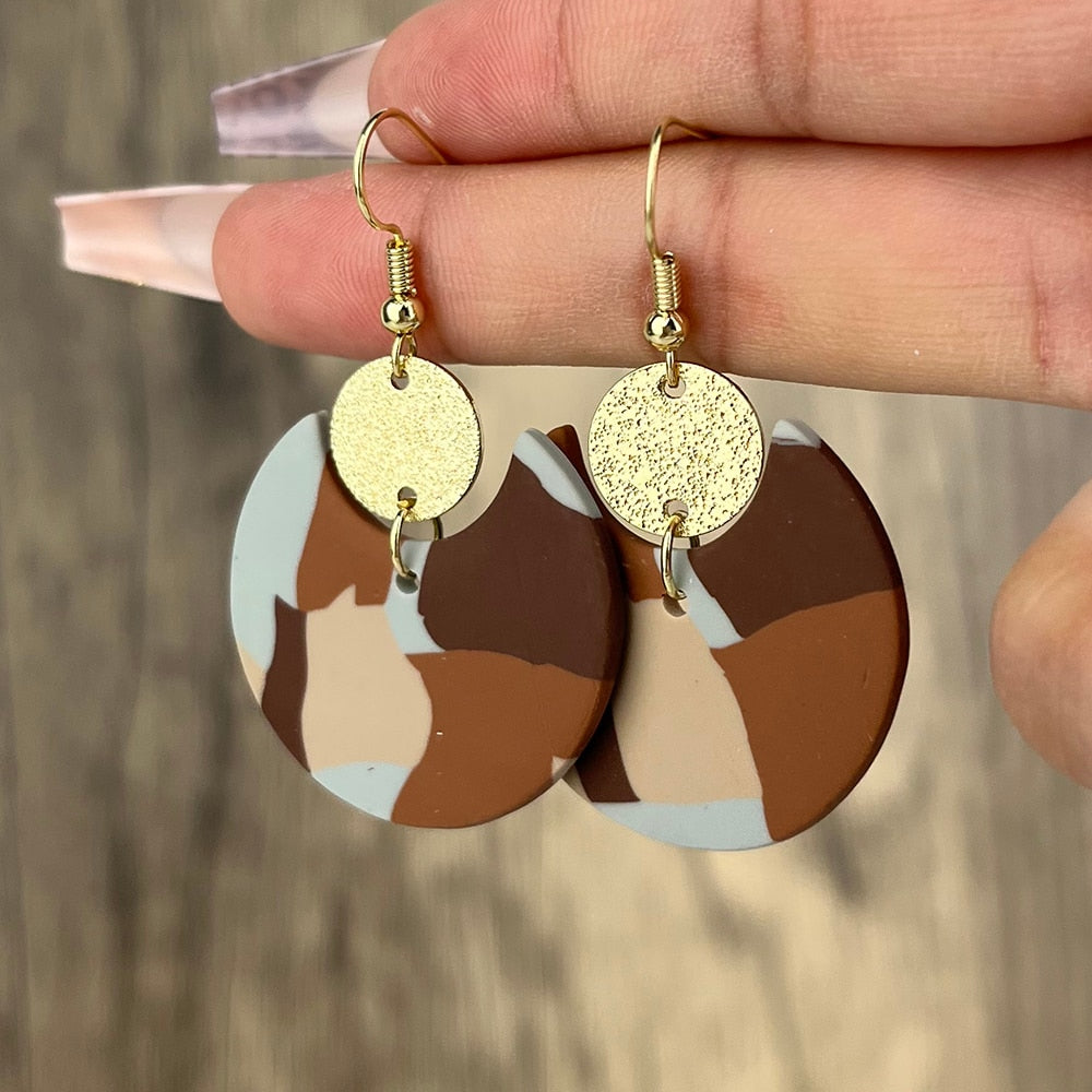 sengpan Soft Pottery Vintage Drop Earrings For Women INS Style Geometric Pottery Clay Drop Earrings Women's Prom Jewelry Factory Outlet