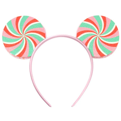 sengpan New Disney Christmas Mouse Ears Headband Santa Antler Sequins Bow Hairband For Women Featival Party DIY Hair Accessories Gift