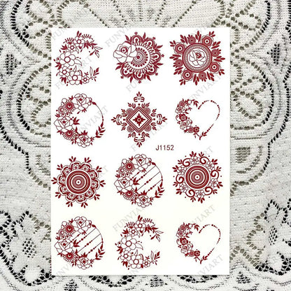 sengpan Red-brown Henna Tattoo Stickers Temporary Tattoos for Women Mandala Mehndi Stickers for Hand Women's Body Protection Fake Tattoo