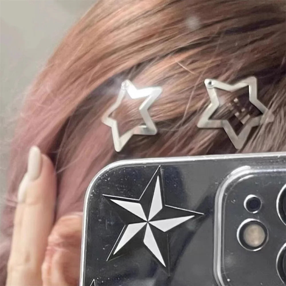 Dospita 6/10pcs Y2K Fine Sparkling Star Hair Clip for Women Metal Snap Clip Bangs Side Hairpins Girls Sweet Bobby Pin Hair Accessories