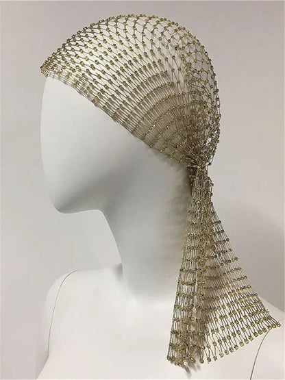 sengpan New Fashion Women Bling Rhinestone Bandanas Turban Hat Headband Crystal Mesh Cap Hair Snood Nets Headpiece Headwear Accessorie