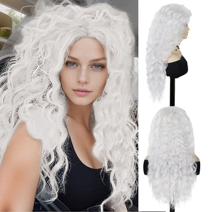 sengpan Green Wigs Costume for Women Synthetic Hair Long Curly Wig Natural Water Wave Hairstyles Thick Fluffy Hair Cosplay Wigs 28 Inch