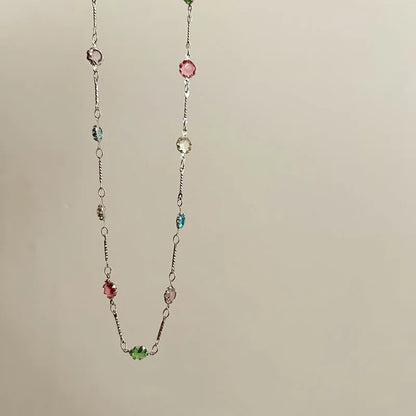 Lianfudai Colorful Natural Stone Necklace Spring and Summer 2024 New Collarbone Chain Simple Neck Chains