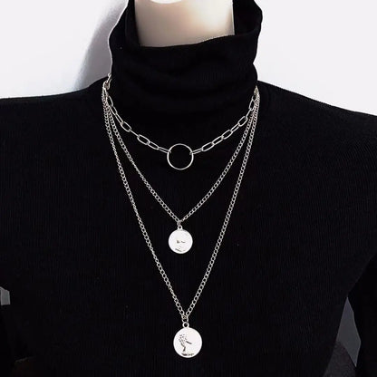 Lianfudai 2024 Fashion Unisex Multilayer Hip Hop Long Chain Necklace For Women Men Jewelry Gifts Key Cross Pendant Necklace Accessories