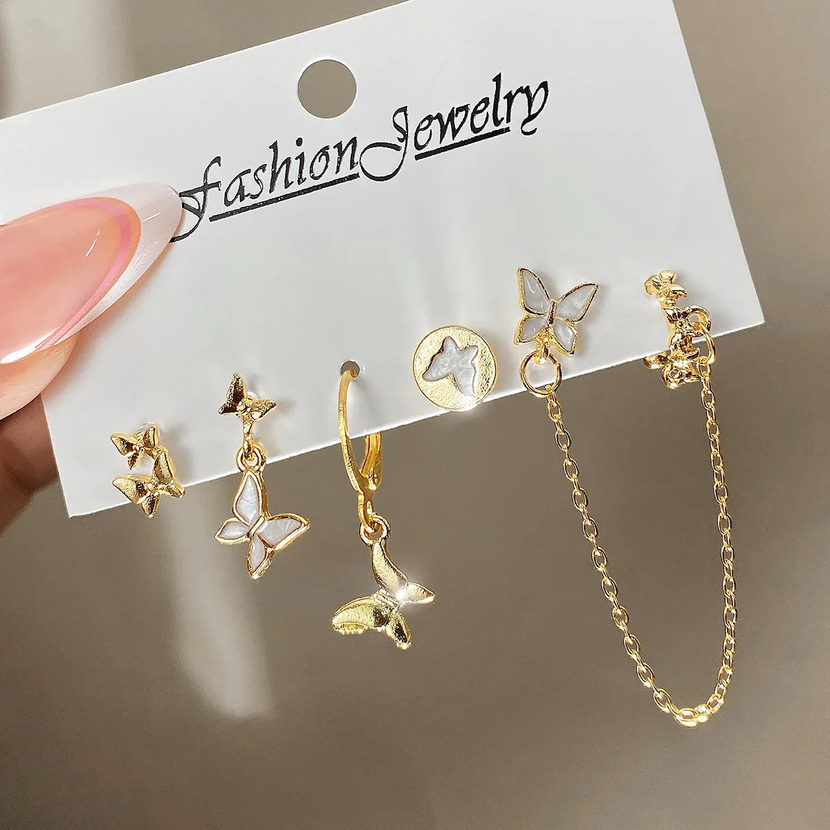 Lianfudai Fashion Silver Color Butterfly Stud Earring Set For Women Heart Rromantic Eardrop Trendy 2024 New Trend Jewelry Gifts INS