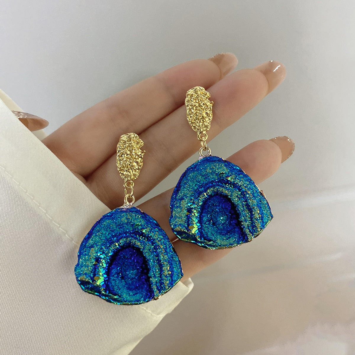 sengpan Vintage Abstract Simulated Natural Stone Dangle Earrings for Women Van Gogh Painting Star Geometric Volcanic Rock Earring