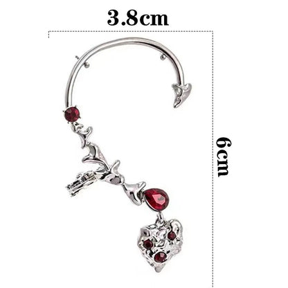 sengpan Silver-Color Red Heart Ear Clip Without Piercing for Women Girls Hollow Spider Metal Ear Cuff Earrings Punk Ear-Hook Jewelry