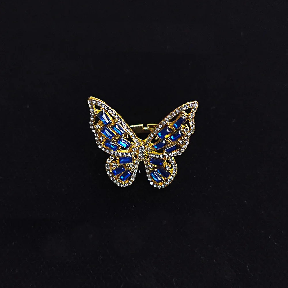 sengpan Trendy Shining Butterfly Adjustable Opening Ring For Women Crystal Acrylic Inlay Fashion Party Hand Accessories Jewelry