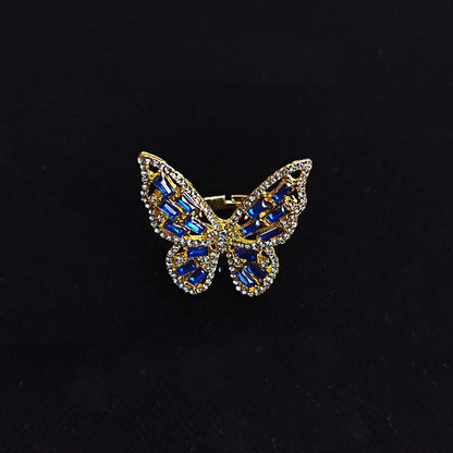 sengpan Trendy Shining Butterfly Adjustable Opening Ring For Women Crystal Acrylic Inlay Fashion Party Hand Accessories Jewelry