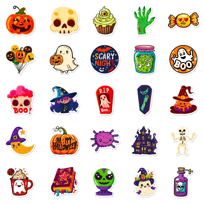 sengpan 50PCS Cute Halloween PVC Sticker Aesthetic Decoration Scrapbooking Korean Stationery Hand Accounting Tools Supplies for Kids