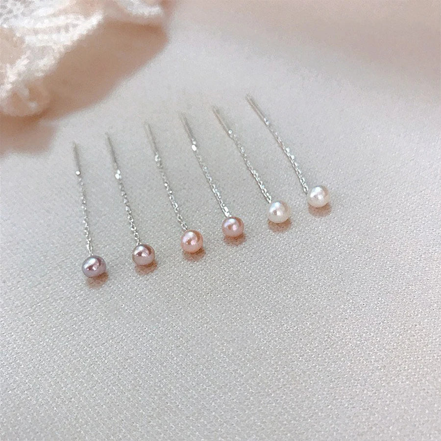 sengpan Trendy Simple Solid Color Pearl Long Tassel Earrings for Women Exquisite Silver Needle Charms Studs Sweet Elegant Party Jewelry