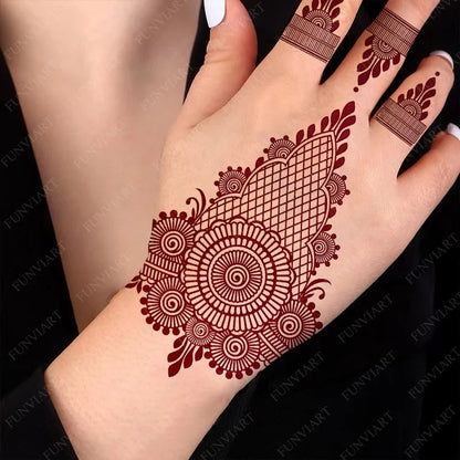 Lianfudai New Design Maroon  Henna Tattoo Stickers for Women Temporary Tattoos  for Hand Flower Fake Tattoo for Wedding Festival Body Art