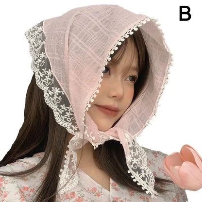 sengpan Summer Lace Triangle Headscarf Woman Headwear Korean Square Scarf Headband Hair Accessories Sweet Turban Cap Girl Court Bonnet