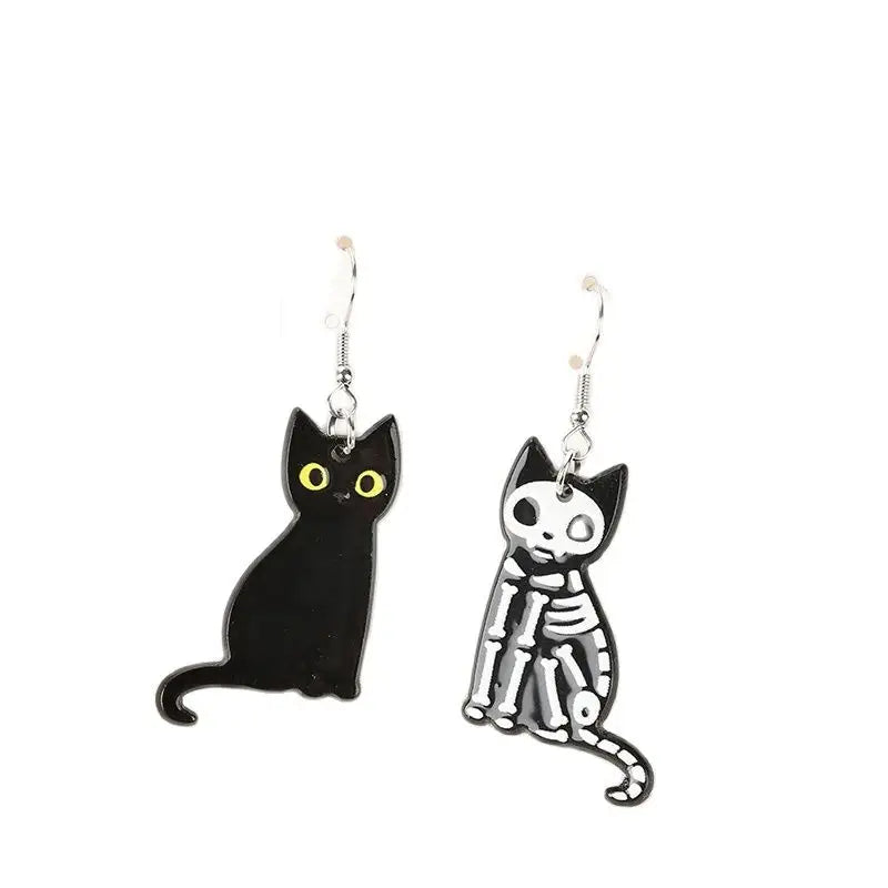 sengpan 1Pair Fashion Halloween Creative Acrylic Skull Black Cat Dangle Earrings For Women Birthday Festival Gift Lovely Jewelry