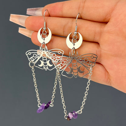 sengpan Amethyst Butterfly Drop Earrings For Women Fashion Simple Sun Moon Lady Birthday Logistics Pendant Earrings Jewelry Direct Sales