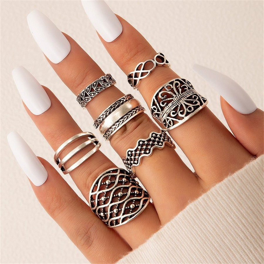 sengpan Christmas wishlist New Vintage Gothic Hip hop letter Butterfly Angle Flower Multi Element Ring Set For Women Men Retro Personality Finger Ring Gifts