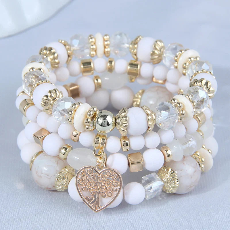 sengpan  Bohemian White Crystal Beads Strand Bracelets For Women Girls Ethnic Tree Of Life Charm Wrap Bracelet Pulseira Feminina