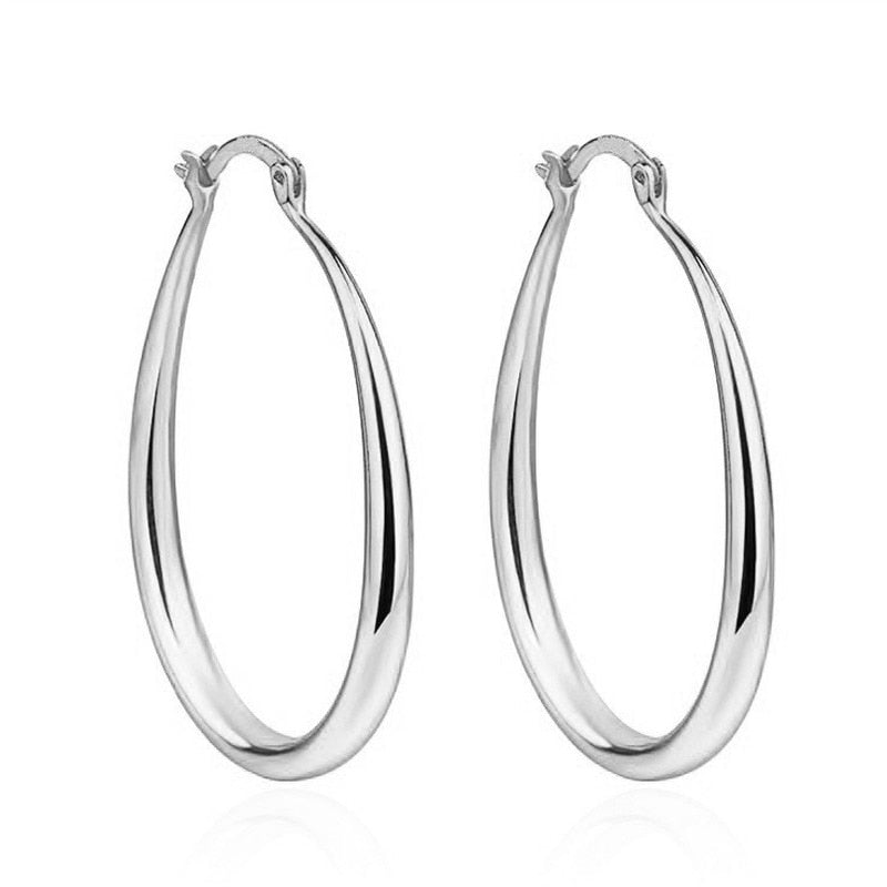 sengpan Shine Gold Color Women Earrings Fashion Smooth Hoop Earrings for Women Engagement Wedding Jewelry Gift