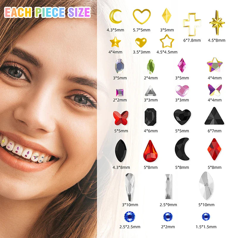 sengpan 1Set Dental Tooth Gems Crystal Diamond Ornament Diy Tools Various Shapes Color Teeth Jewelry Denture Acrylic