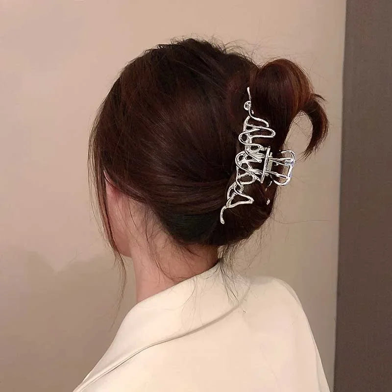 Lianfudai New Punk Geometric Metal Gold Silver Simple Hair Clip Claw for Women Trendy Large Crab Catches Clamp Korea Headwear Accessories