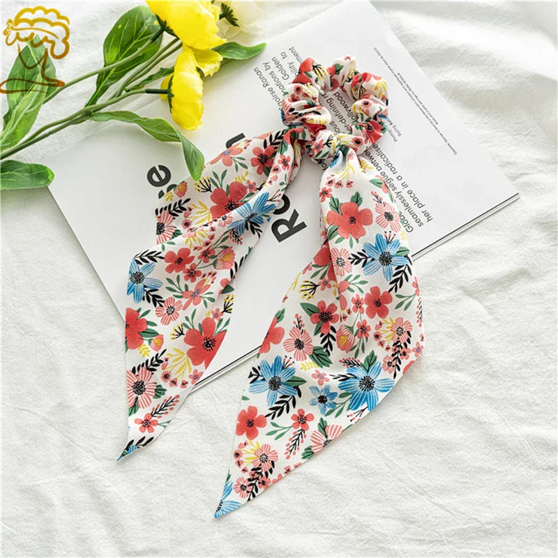 sengpan New Fashion Print Bow Scrunchies Hair Ribbon For Women Elastic Hair Band Girls Horsetail Hair Ties Hair Accessories