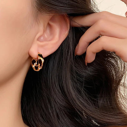 sengpan New Trendy Enamel Color Metal Texture Small Hoop Earrings for Women Gold Plated Statement Ear Buckle Creative Jewelry Gifts