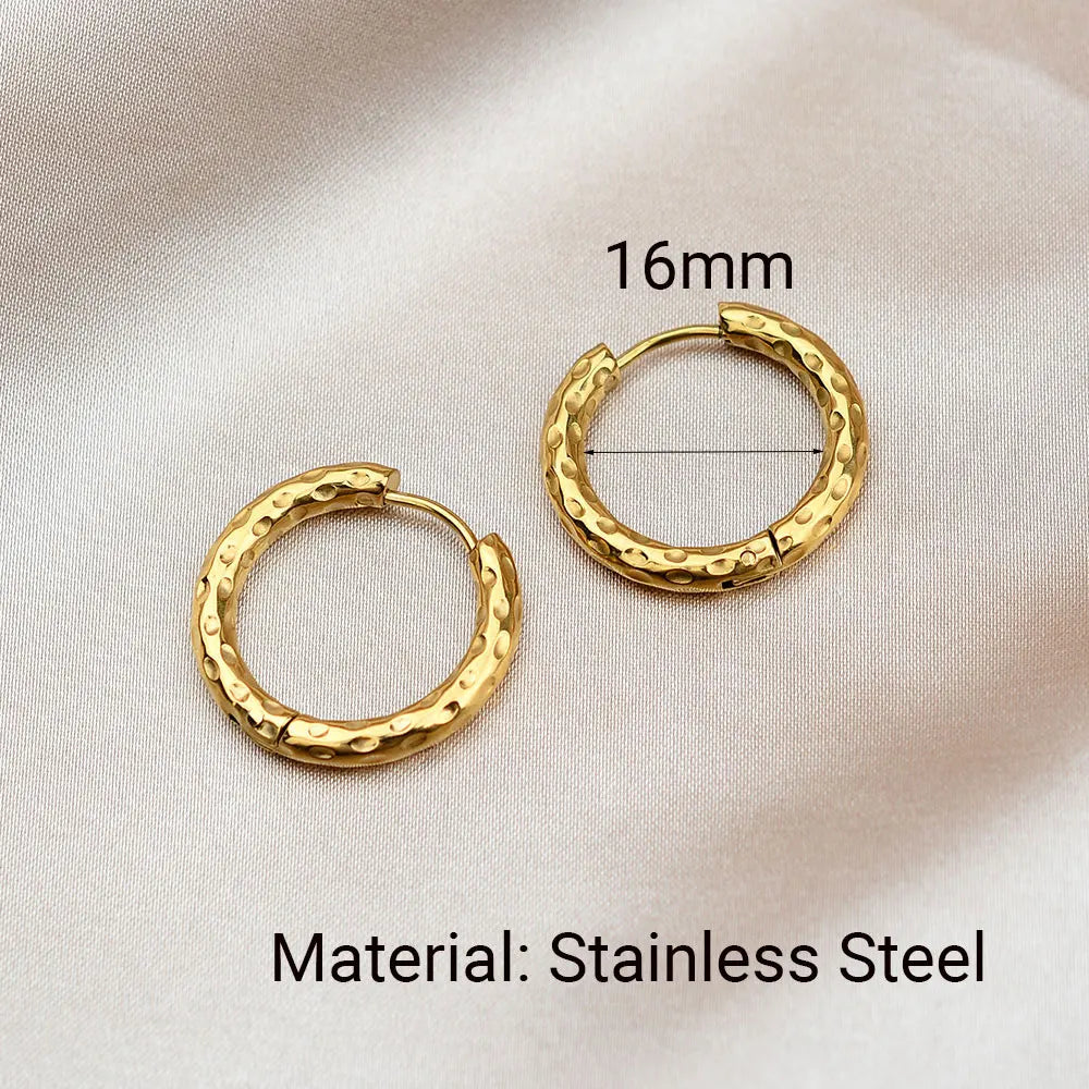 sengpan 2Pcs Women's Trendy Stainless Steel Hoop Earrings Simple Gold Color Round Helix Earrings Ear Lobe Piercing Jewelry Hoops 12/16mm