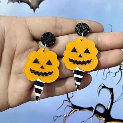 Lianfudai 2024 New Ghost Lamp Halloween Earrings Women Hallowmas Pumpkin Ice Cream Cone Black Cat No Feet Specter Acrylic Drop Earring