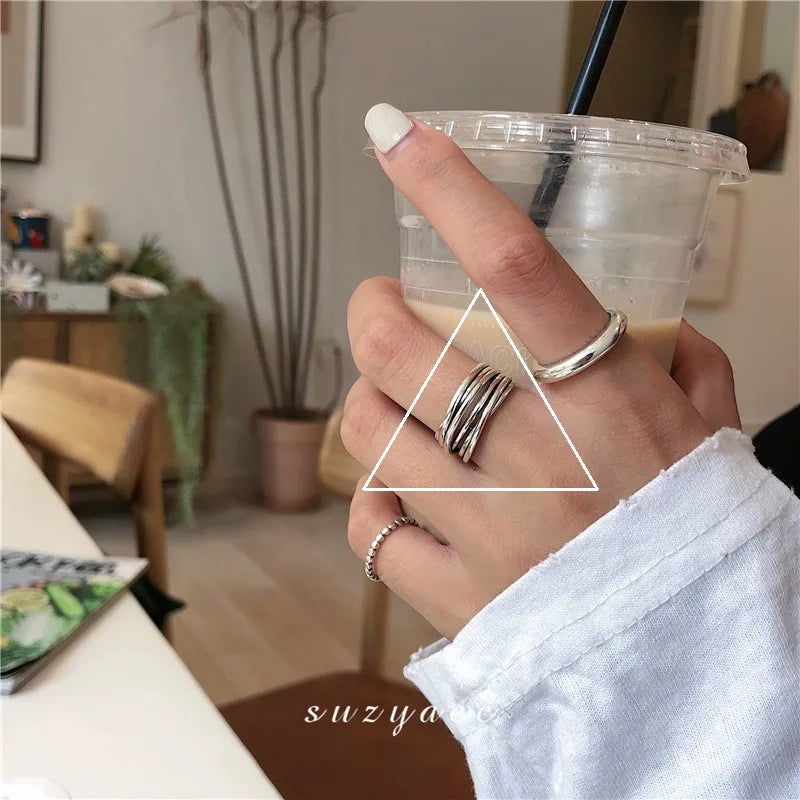 sengpan 925 Sterling Silver Ring New Thick Simple Wave Light-shaped Solid Double-layer Rings Trendy Couple Women Gift Dropship