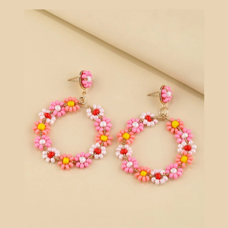 sengpan New Fashion Boho Colorful Beaded Flower Earrings for Women Exquisite Copper Needle Earrings Sweet Party Jewelry Holiday Gifts