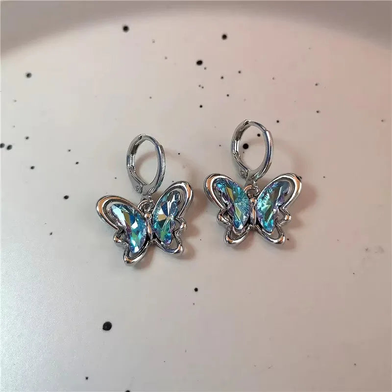 Kpop Vintage Y2K Cute Blue Butterfly Pendant Earrings For Women Egirl EMO Aesthetic Goth Trend Jewelry Accessories Hot Sale