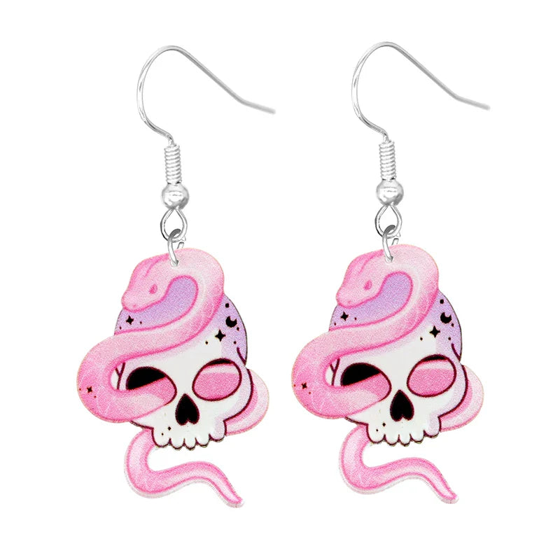 sengpan Halloween Earrings Cute Cartoon Cat Crow UFO Bat Design Dangle Earrings Acrylic Jewelry Versatile Accessories