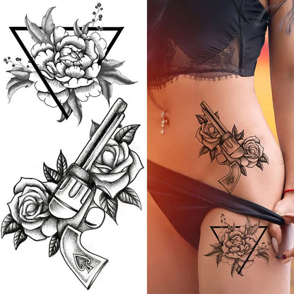 sengpan Waterproof Temporary Tattoo Stickers for Women Black Sexy Rose Butterfly Flowers Body Art Tattoo Arm Legs Sleeve Fake Tattoos