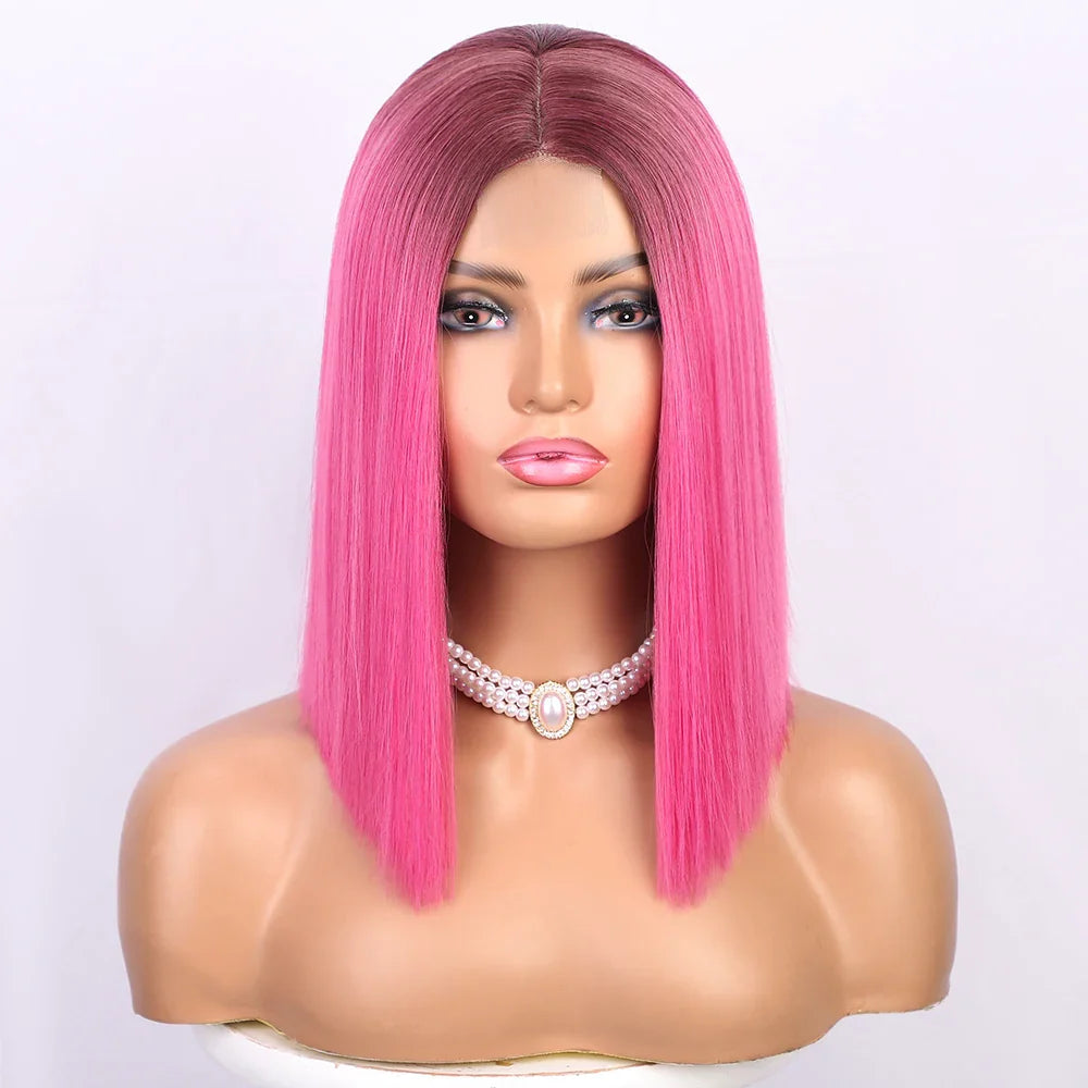 sengpan Red Bob Wig for Women Short Straight Middle Part Wigs Cosplay Party Synthetic Heat Resistant Fake Hair Shoulder Length Wig