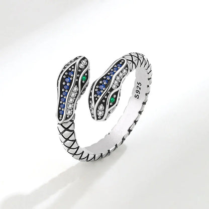 sengpan  Silver Rings For Women Snake Shape Green Eye Simple Trendy Retro Open CZ Anillos Party Gifts Accessories