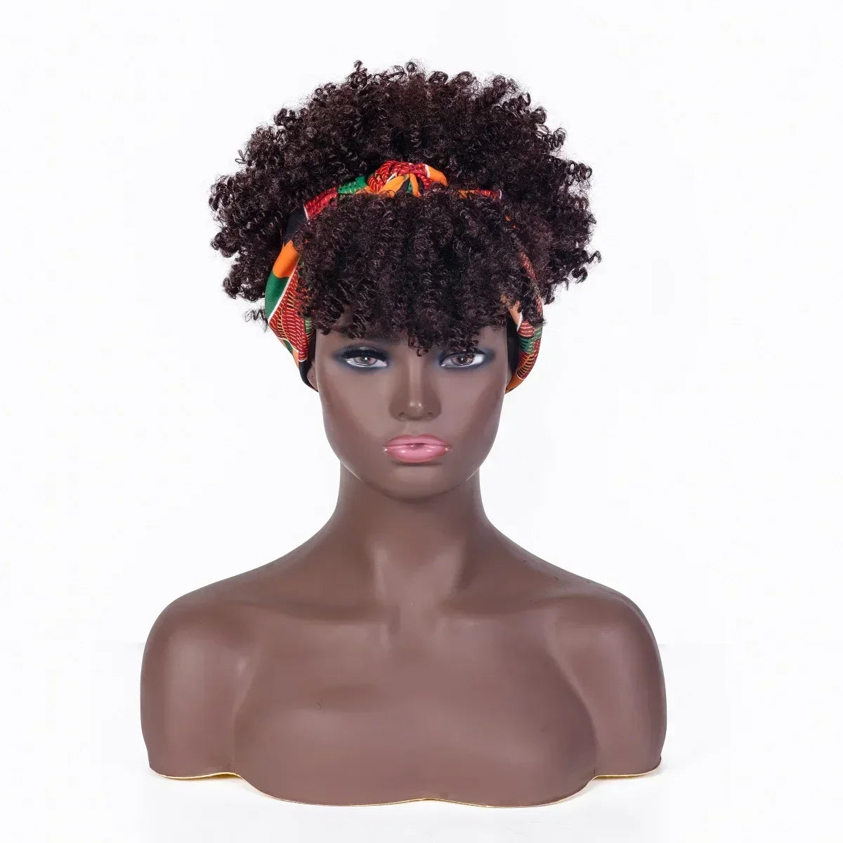 sengpan Short Kinky Curly Headband Wigs  Afro Puff Curly Headband Wig For Women Natural Synthetic Turban Wrap Wig  Cosplay Daily Use