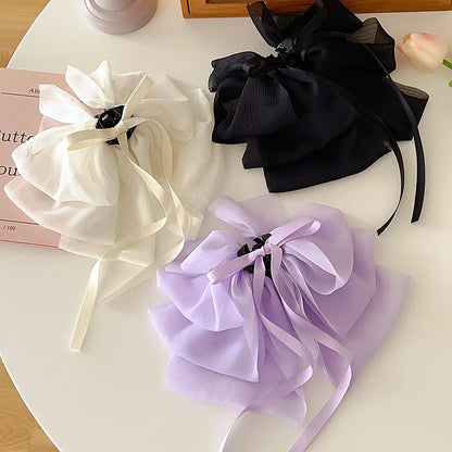 sengpan New Bow Floating Ribbon Grip Clip Girls Elegant Ponytail Braid Claw Clip Retro Luxury Female Hair Card Hair Accessories