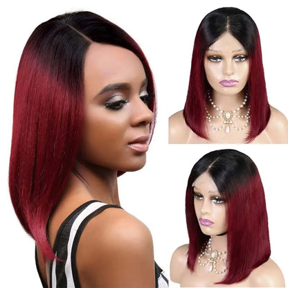 sengpan 1B/Burgundy Straight Bob Wig Ombre Red With Dark Roots 1B/99J Wig Free Part Straight Short Bob Wig Colored Wigs (Ombre 99J Wig) 