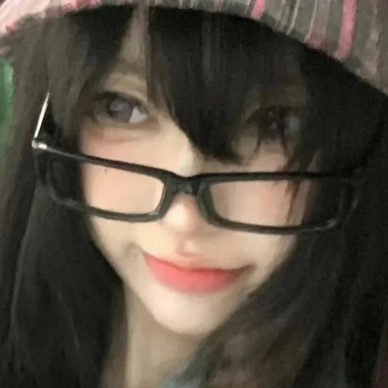 sengpan Vintage Japanese Small Black Square Frame Glasses Y2K Sweet Cool Spicy Girl Anti Blue Light Cosplay Photography Eyeglasses