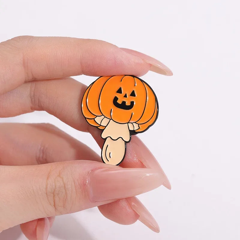 sengpan Horror Mushroom Enamel Pins Halloween Pumpkin Ghost Brooches Lapel Backpack Badges Punk Gothic Jewelry Gift For Kids Friends