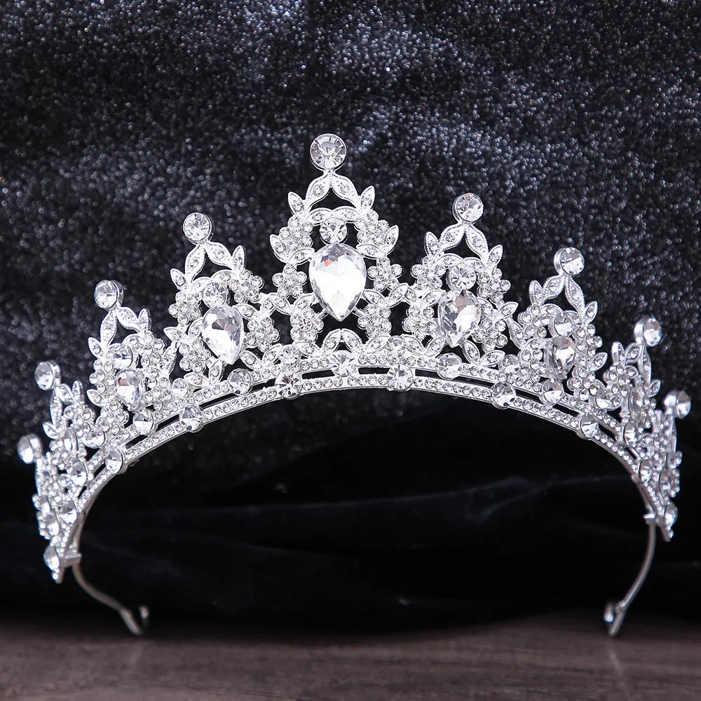 Lianfudai Luxury Elegant AB Crystal Crown Hair Accessories Tiara For Women Party Red Purple Rhinestone Bridal Crown New Hair Jewelry