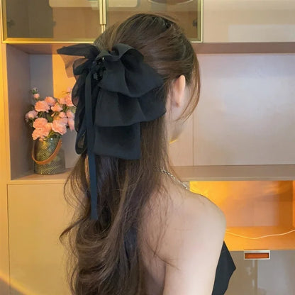 sengpan New Bow Floating Ribbon Grip Clip Girls Elegant Ponytail Braid Claw Clip Retro Luxury Female Hair Card Hair Accessories