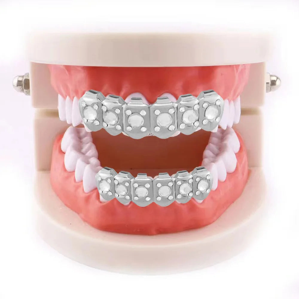 sengpan 18k Gold Plated CZ Small Single Tooth Hip Hop Grill Halloween Teeth Grillz Caps Set For Christmas Gift