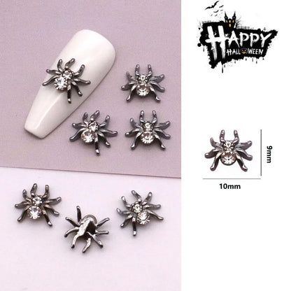 sengpan 10pcs/Pack Metal Halloween Collection Nail Art Decorations Pumpkin Skeleton Spider Skull Shiny Rhinestone Charm Nail Accessories